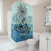 花モダンが夢のような青い背景 シャワーカーテン (インサイチュ)