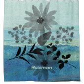 花モダンが夢のような青い背景 シャワーカーテン (正面)