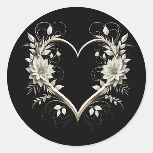 花モダンとハート ラウンドシール (正面)