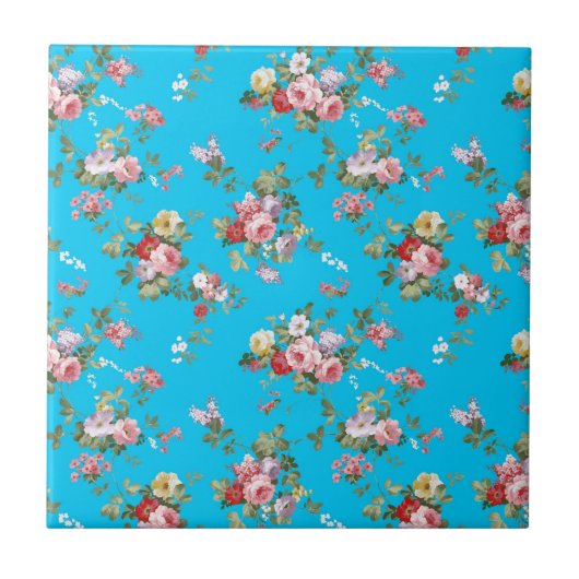花モダンなヴィンテージのガーリーなピンクの赤いバラ タイル (正面)
