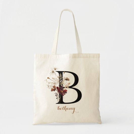 花モダンな個人名イニシャル文字 "B" トートバッグ (正面)