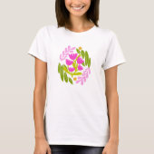 花モダンな緑とピンクのエレガントな植物 Tシャツ (正面)
