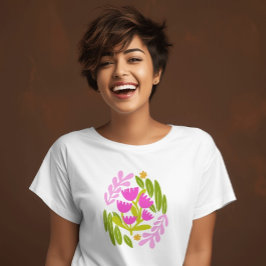 花モダンな緑とピンクのエレガントな植物 Tシャツ