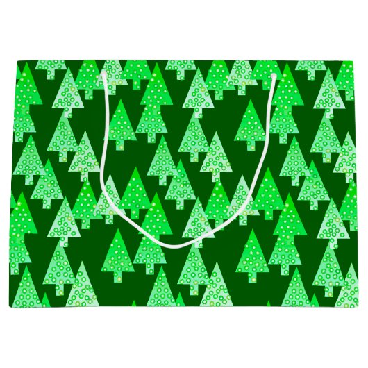 花モダンのクリスマスツリー松の緑 ラージペーパーバッグ (正面)