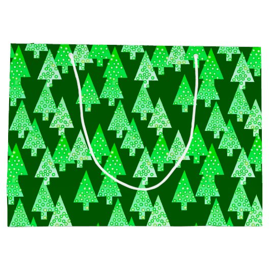 花モダンのクリスマスツリー松の緑 ラージペーパーバッグ (裏面)