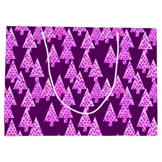 花モダンのクリスマスツリー、アメジスト紫 ラージペーパーバッグ (裏面)