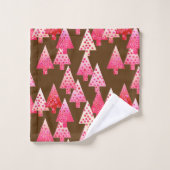 花モダンのクリスマスツリー、コーラルピンク&ブラウン バスタオルセット (ウォッシュタオル)