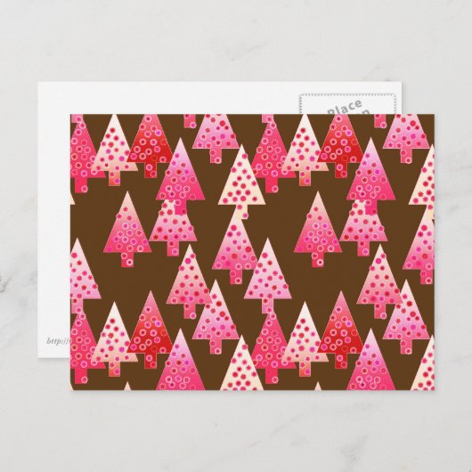 花モダンのクリスマスツリー – サンゴと茶色 シーズンポストカード (正面/裏面)