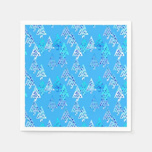 花モダンのクリスマスツリー – スカイブルー スタンダードカクテルナプキン (正面)