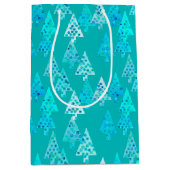 花モダンのクリスマスツリー、ターコイズとアクア ミディアムペーパーバッグ (正面)