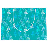 花モダンのクリスマスツリー、ターコイズとアクア ラージペーパーバッグ (正面)