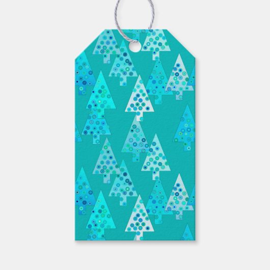 花モダンのクリスマスツリー – ターコイズ ギフトタグ (正面)