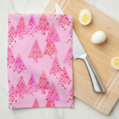花モダンのクリスマスツリー – パステルピンク キッチンタオル (四つ折り)