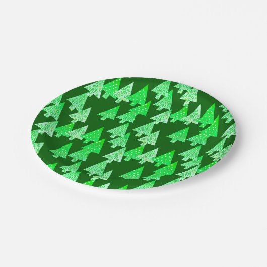 花モダンのクリスマスツリー – 松の緑 ペーパープレート (アングル)