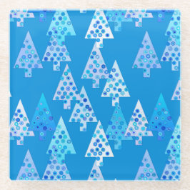 花モダンのクリスマスツリー – cerulean blue ガラスコースター