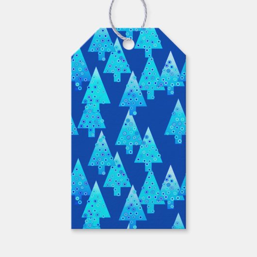 花モダンのクリスマスツリー – cobalt blue ギフトタグ (正面)