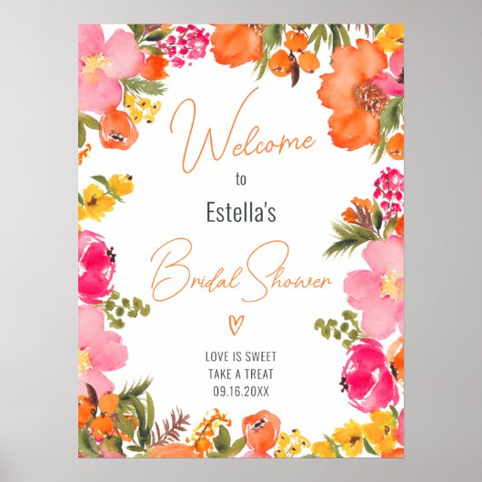 花モダンはっきりした本ブライダルシャワーようこそ ポスター (正面)