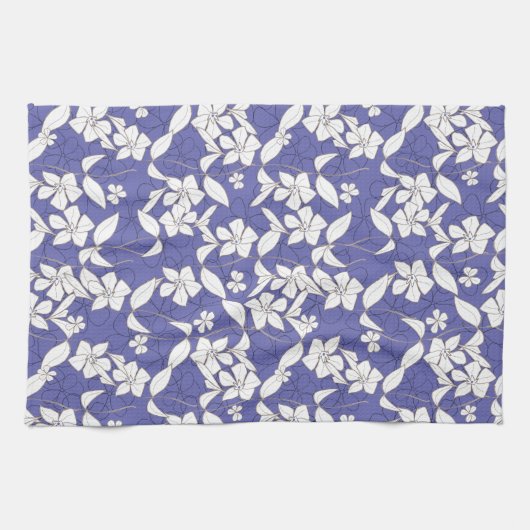 花モダンを手で引いた白い花 キッチンタオル (横)