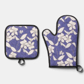 花モダンを手で引いた白い花 鍋つかみ&鍋敷きセット (正面)