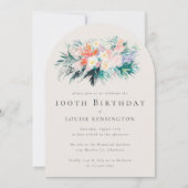 花モダンエレガント花花束100誕生日 招待状 (正面)