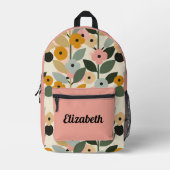 花モダンカラフル柄ガールズスクール プリントバックパック (正面)