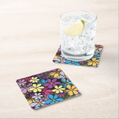 花モダンカラフル柄 スクエアペーパーコースター (インサイチュ)