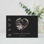 花モダン付きピンク結婚ハート 出欠カード (スタンド正面)