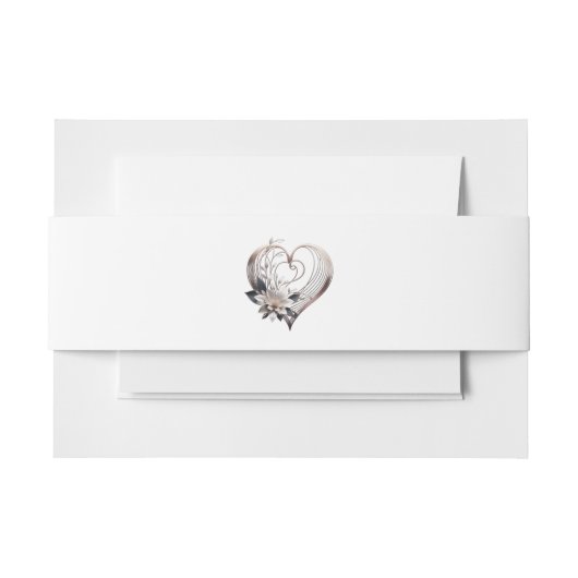 花モダン付きピンク結婚ハート 招待状ベリーバンド (正面例)