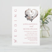 花モダン付きピンク結婚ハート 招待状 (スタンド正面)