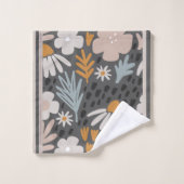 花モダン咲きパーウィンクル、オレンジ、茶色の赤面 バスタオルセット (ウォッシュタオル)