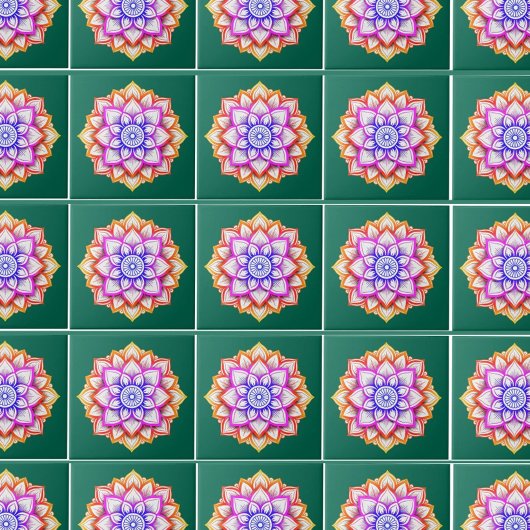 花モダン壁の装飾 | フローラエメラルドグリーン タイル