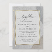 花モダン岩自然石の水色スプラッシュ 招待状 (正面)