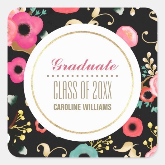 花モダン柄カスタム卒業 スクエアシール (正面)