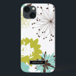 花モダン柄パーソナライズされたiPad Mini ケース<br><div class="desc">チャートレイズ、青と茶色のフローラルパターンを備えたカスタマイズ可能なiPadケース。他の色や類似アイテムは私の店で利用可能である。</div>