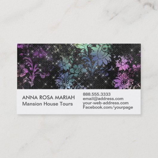 *~*花モダン柄ブラックグリッターヴィンテージ 名刺 (裏面)