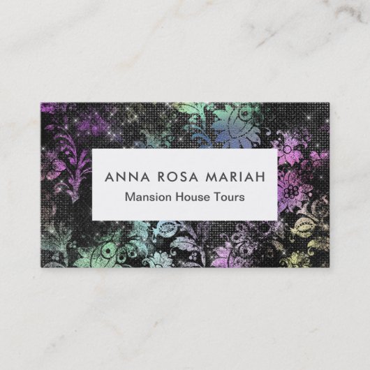 *~*花モダン柄ブラックグリッターヴィンテージ 名刺 (正面)