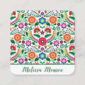 花モダン柄ボタニカルグリーンタイポグラフィ スクエア名刺 (正面)