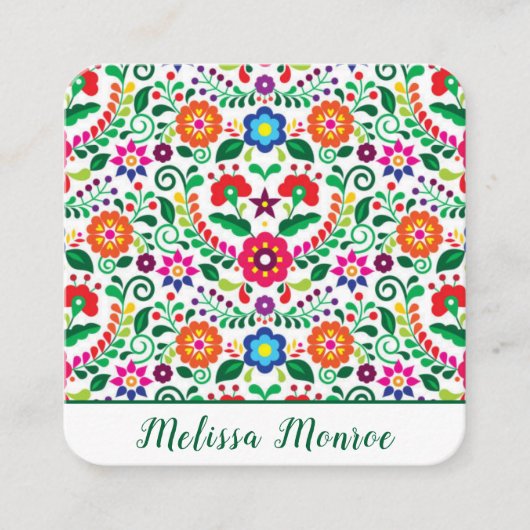 花モダン柄ボタニカルグリーンタイポグラフィ スクエア名刺 (正面)