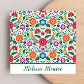 花モダン柄ボタニカルグリーンタイポグラフィ スクエア名刺