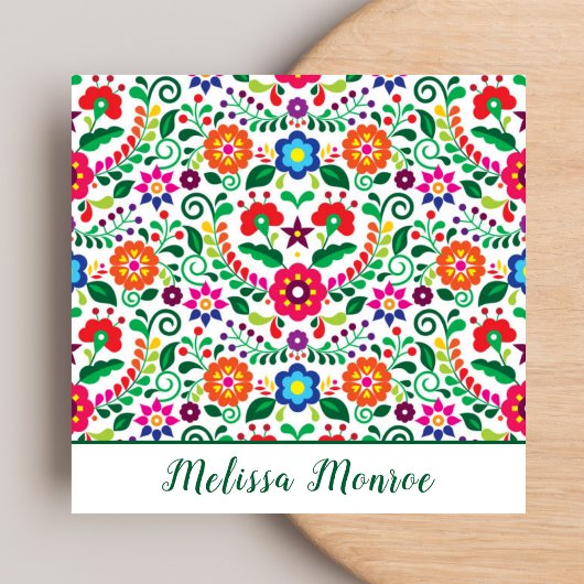 花モダン柄ボタニカルグリーンタイポグラフィ スクエア名刺