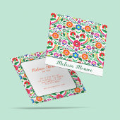 花モダン柄ボタニカルグリーンタイポグラフィ スクエア名刺