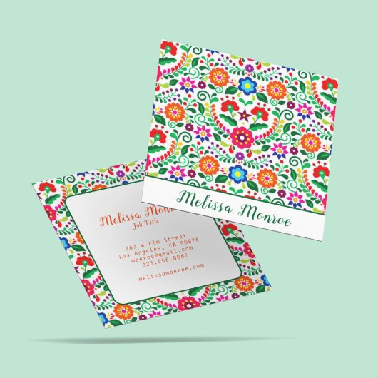 花モダン柄ボタニカルグリーンタイポグラフィ スクエア名刺