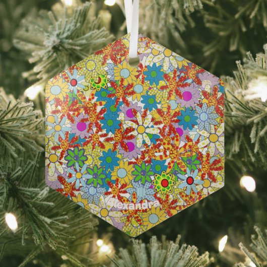 花モダン柄明るい色 ガラスオーナメント (インサイチュ)