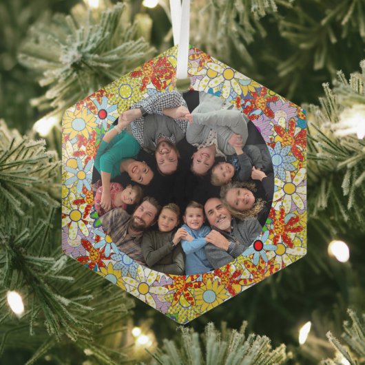 花モダン柄明るい色 ガラスオーナメント (インサイチュ)