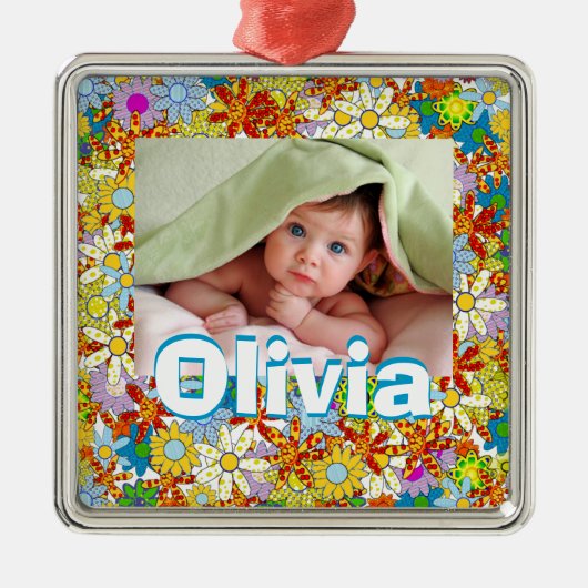 花モダン柄明るい色 メタルオーナメント (正面)