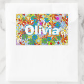 花モダン柄明るい色 長方形シール (バッグ)