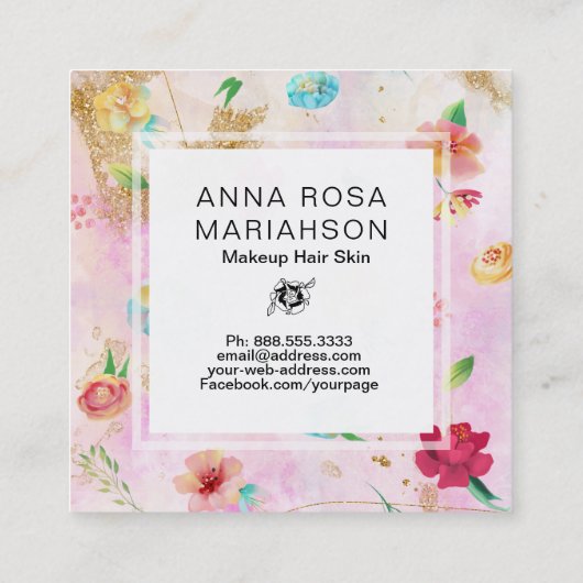 *~*花モダン柄金ゴールドグリッターピンク スクエア名刺 (裏面)