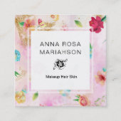 *~*花モダン柄金ゴールドグリッターピンク スクエア名刺 (正面)