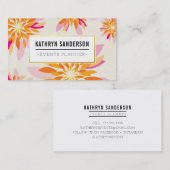 花モダン柄金ゴールドロゴフラワーオレンジピンク 名刺 (正面/裏面)