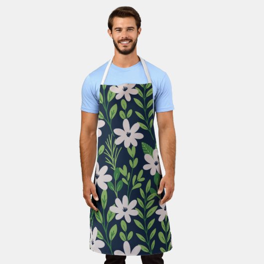 花モダン柄 エプロン (着用した状態)